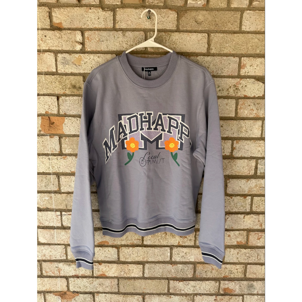 Madhappy Local Optimist Blue Fleece Crewneck Sweatshirt Size Medium NWT